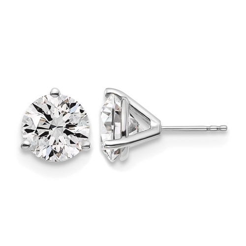 14K White Gold 6 Carat Lab Grown Diamond VS+ F+ Round Complete Three Prong Stud Earrings