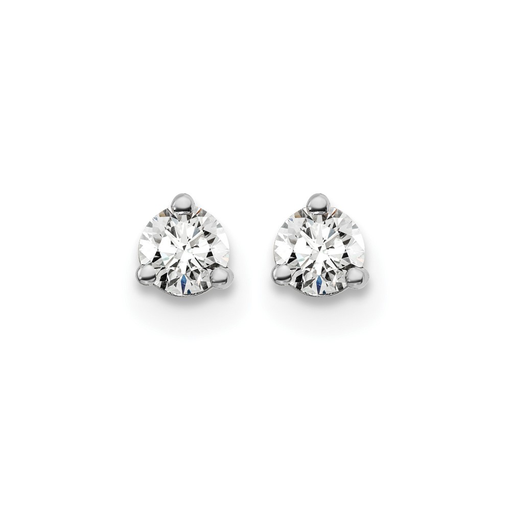 14k White Gold 1/5 carat Lab Grown Diamond VS+ F+ Round Complete Three Prong Screwback Stud Earrings (EM1007S-020-WLD)