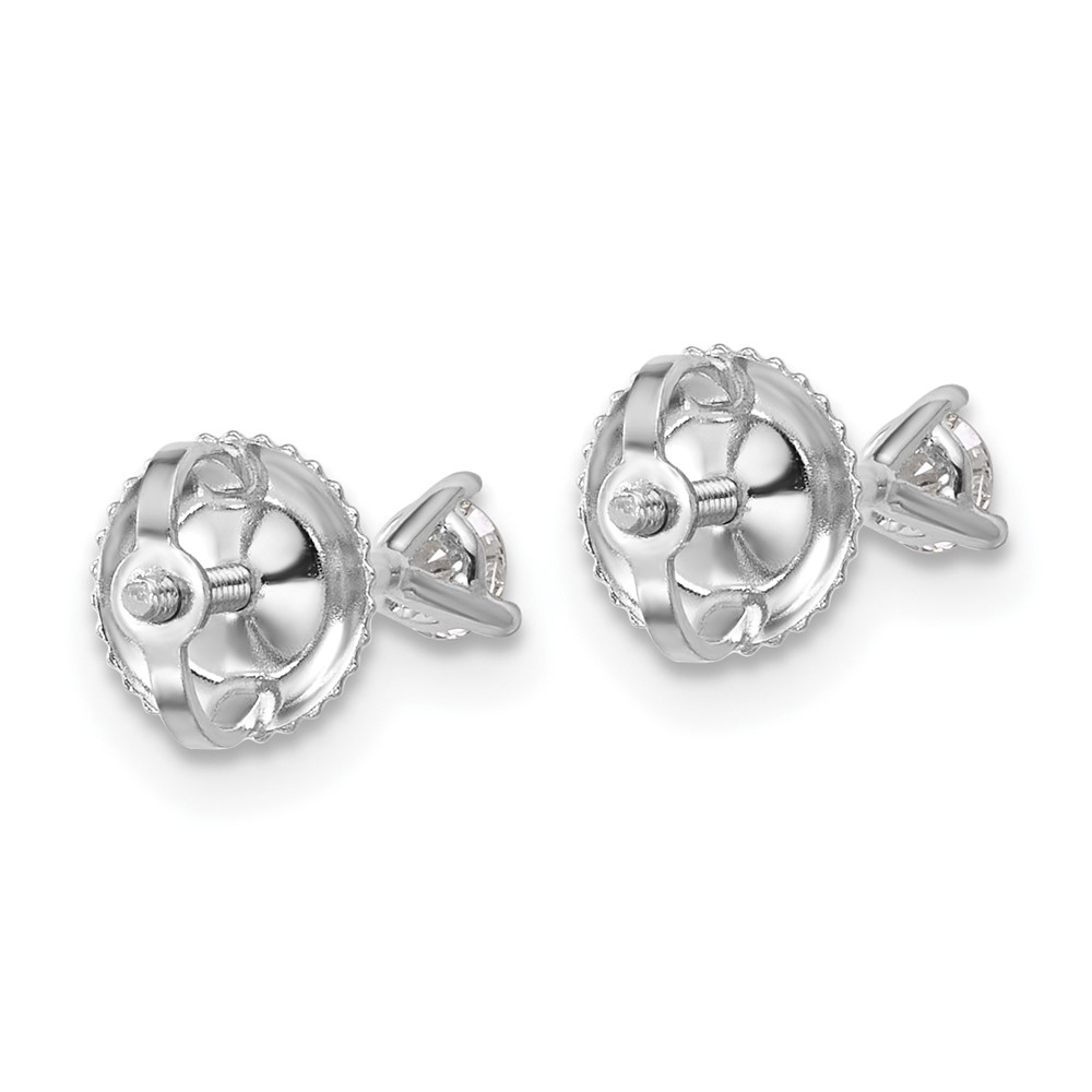 14k White Gold 1/5 carat Lab Grown Diamond VS+ F+ Round Complete Three Prong Screwback Stud Earrings (EM1007S-020-WLD)