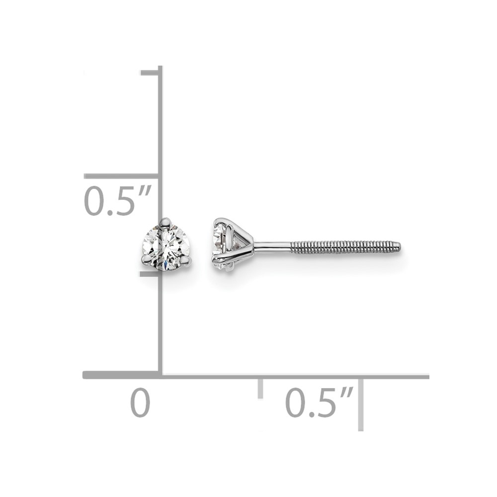 14k White Gold 1/5 carat Lab Grown Diamond VS+ F+ Round Complete Three Prong Screwback Stud Earrings (EM1007S-020-WLD)