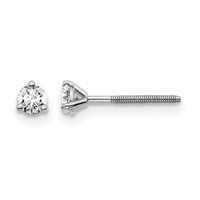 14K White Gold 0.20 Carat Lab Grown Diamond VS SI+ G+ Round Complete Three Prong Screwback Stud Earrings view 1