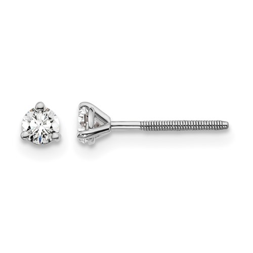 14K White Gold 0.20 Carat Lab Grown Diamond VS SI+ G+ Round Complete Three Prong Screwback Stud Earrings