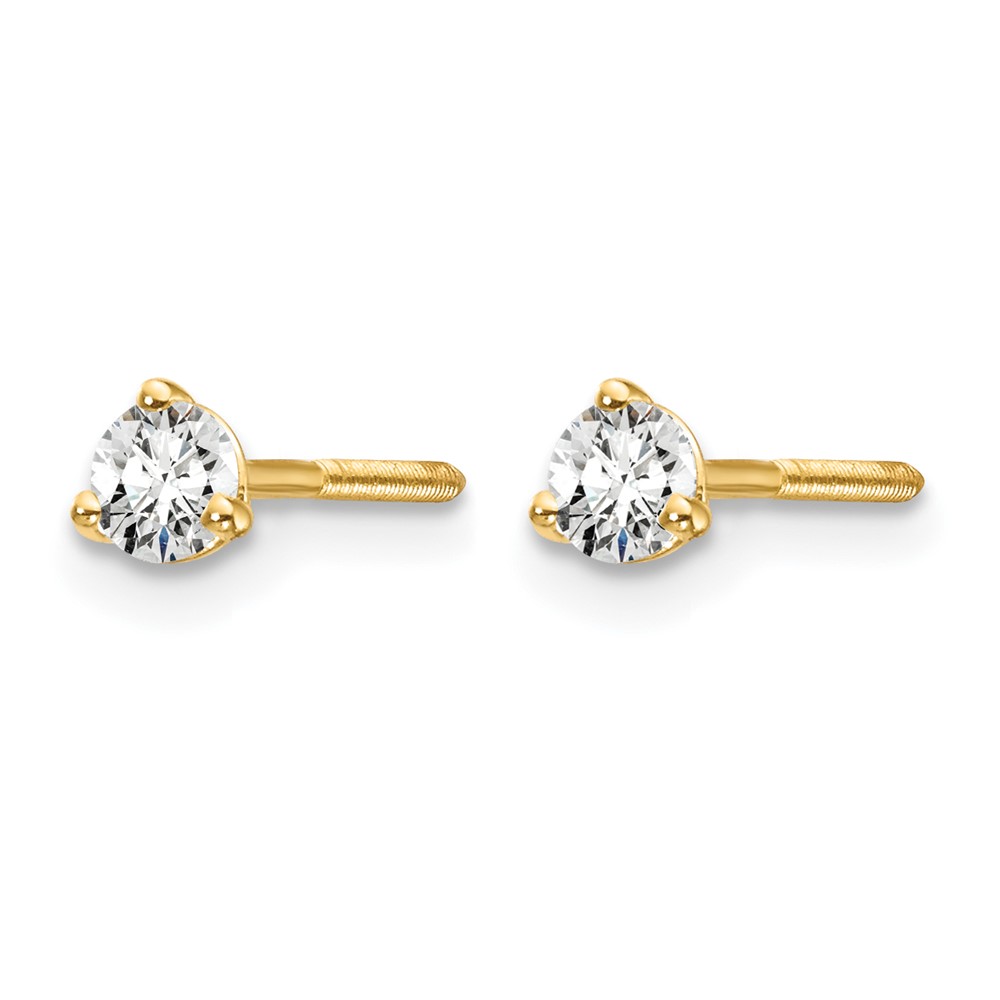 14k Yellow Gold 1/5 ctw Lab Grown Diamond VS+ F+ Round 3 Prong Heavy Wt. Screwback Stud Earrings (EM1007S-020-LD)