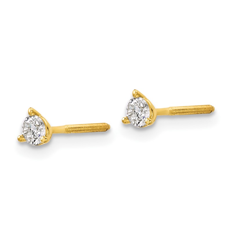 14k Yellow Gold 1/5 ctw Lab Grown Diamond VS/SI+ G+ Round 3 Prong Heavy Wt. Screwback Stud Earrings