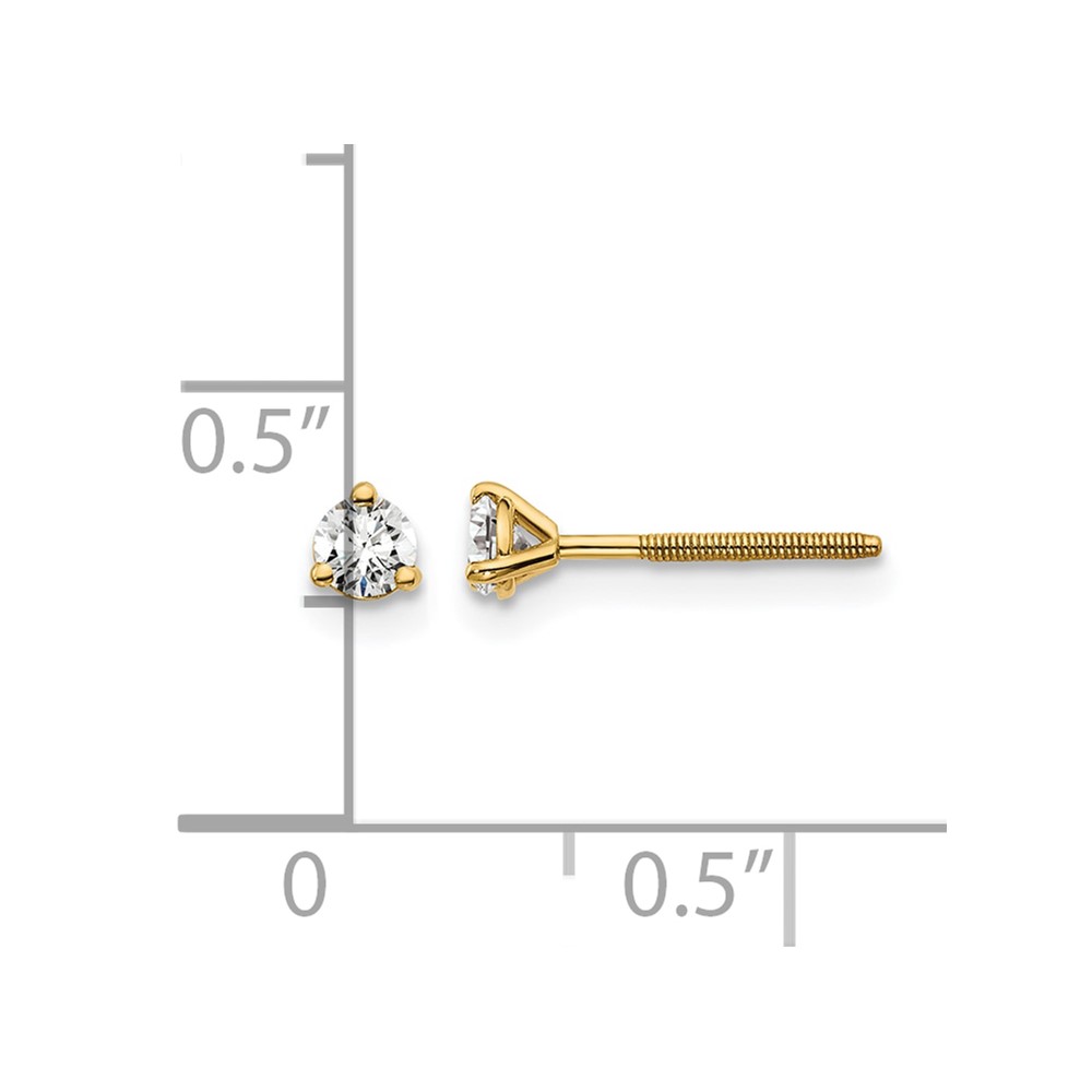 14k Yellow Gold 1/5 ctw Lab Grown Diamond VS+ F+ Round 3 Prong Heavy Wt. Screwback Stud Earrings (EM1007S-020-LD)