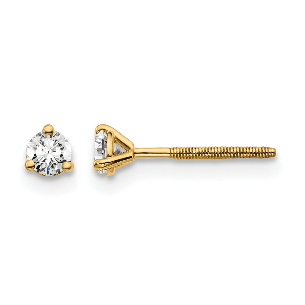 14k Yellow Gold 1/5 ctw Lab Grown Diamond VS+ F+ Round 3 Prong Heavy Wt. Screwback Stud Earrings (EM1007S-020-LD)