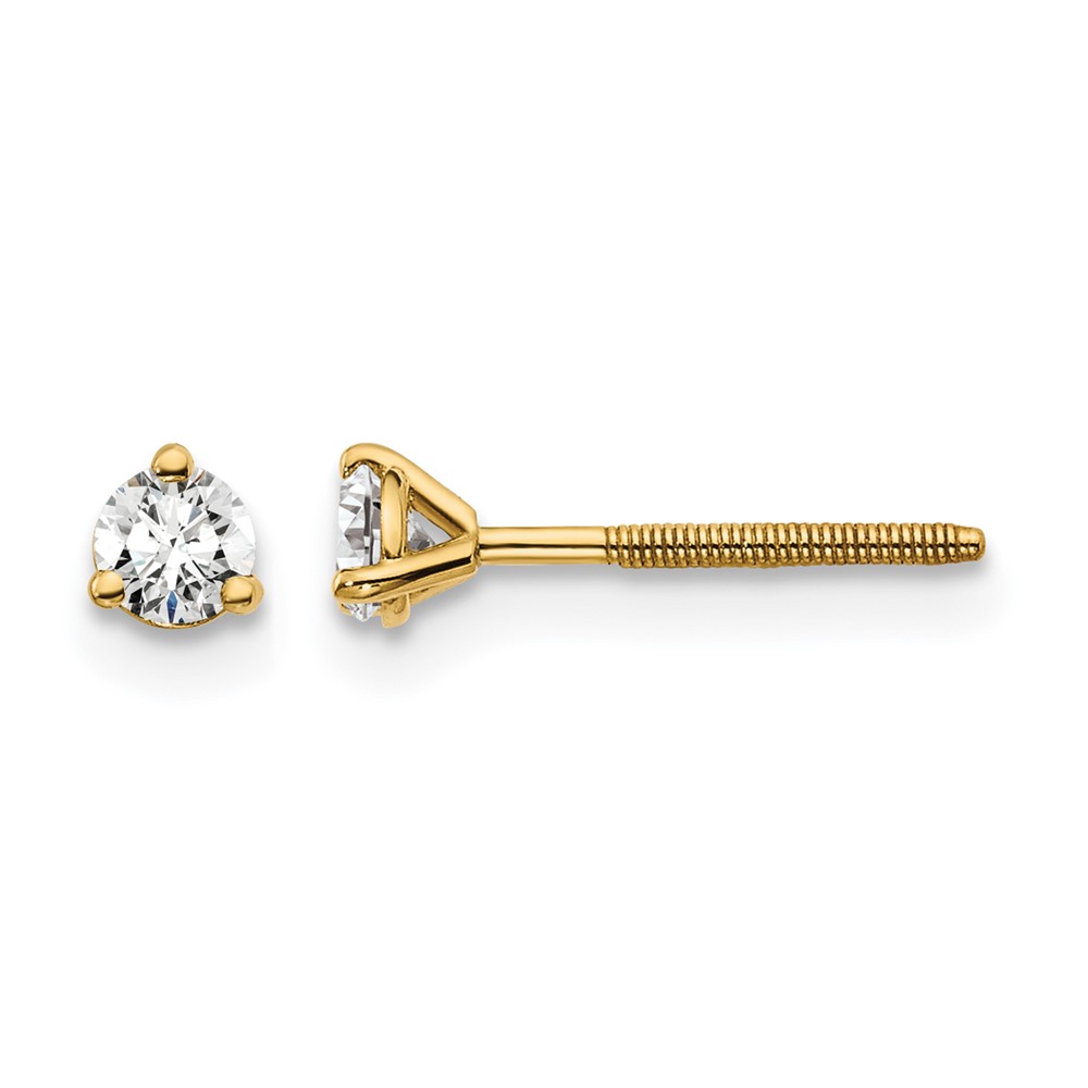14k Yellow Gold 1/5 ctw Lab Grown Diamond VS+ F+ Round 3 Prong Heavy Wt. Screwback Stud Earrings (EM1007S-020-LD)