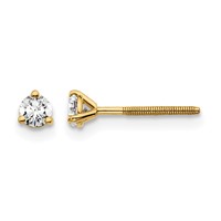 14K Yellow Gold 0.20 Carat Lab Grown Diamond VS SI+ G+ Round Complete Three Prong Screwback Stud Earrings view 1
