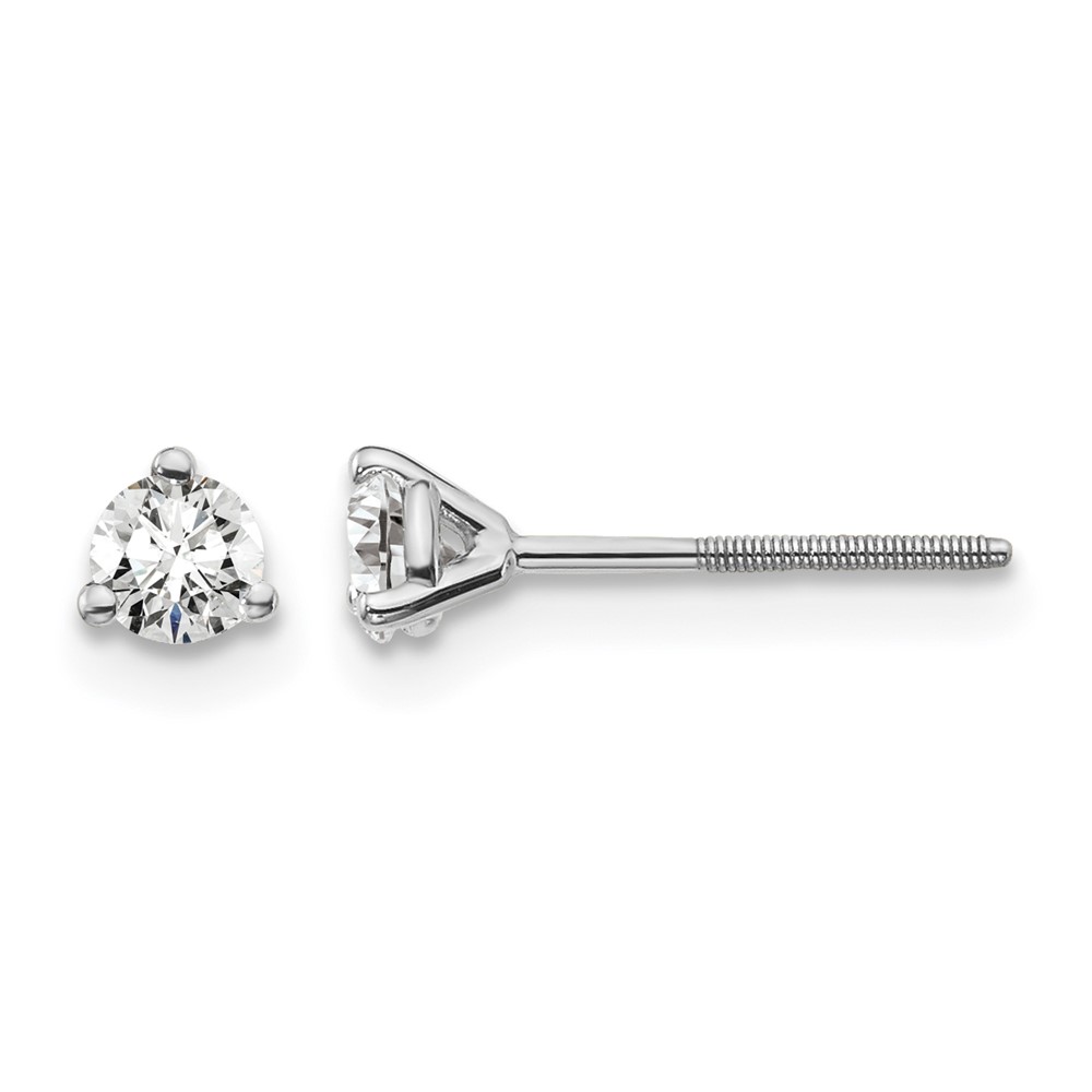 18K White Gold 0.25 Carat Certified Lab Grown Diamond VS+ F+ Round Complete Three Prong Screwback Stud Earrings