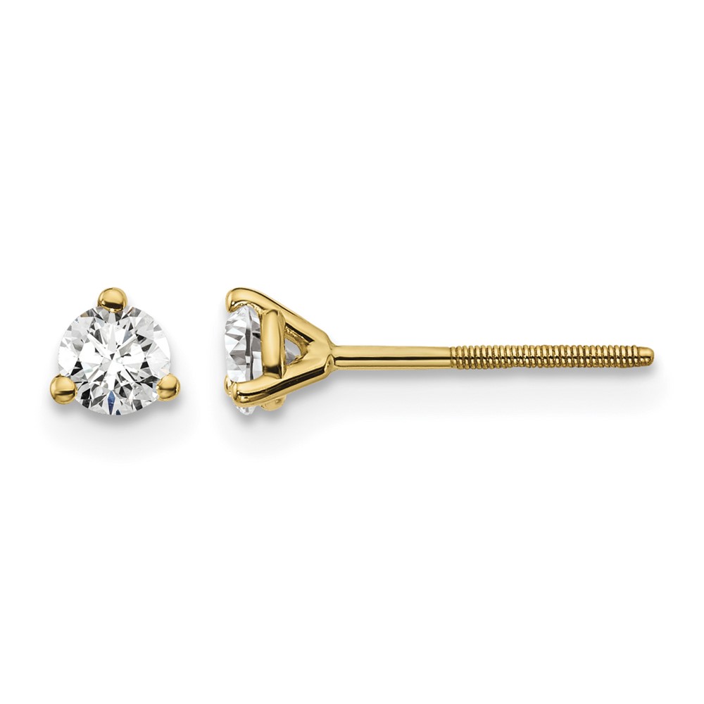 18K Yellow Gold 0.25 Carat Certified Lab Grown Diamond VS+ F+ Round Complete Three Prong Screwback Stud Earrings