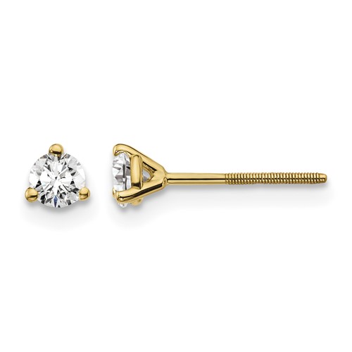 18K Yellow Gold 0.25 Carat Lab Grown Diamond VS+ F+ Round Complete Three Prong Screwback Stud Earrings