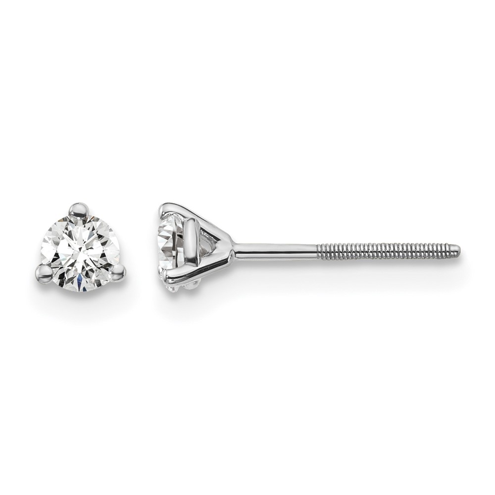 Platinum 0.25 Carat Lab Grown Diamond VS+ F+ Round Complete Three Prong Screwback Stud Earrings