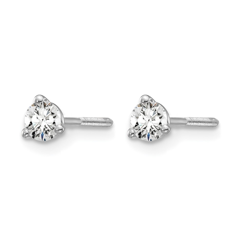 14k White Gold 1/4 carat Certified Lab Grown Diamond VS+ F+ Round Complete Three Prong Screwback Stud Earrings (EM1007S-025C-WLD)
