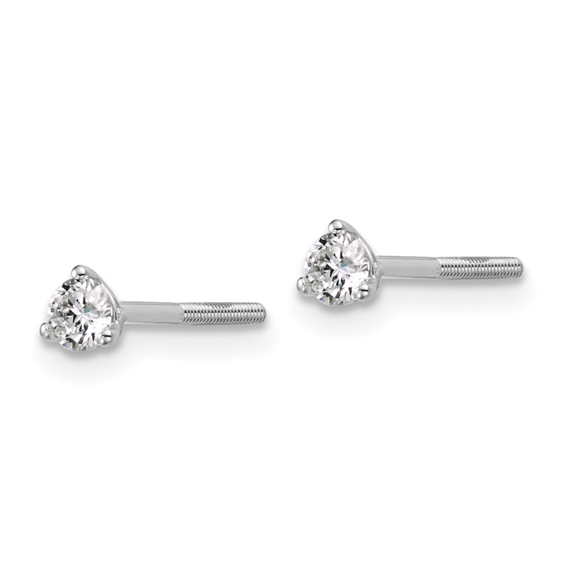 14k White Gold 1/4 ctw Lab Grown Diamond VS+ F+ Round 3 Prong Heavy Wt. Screwback Stud Earrings