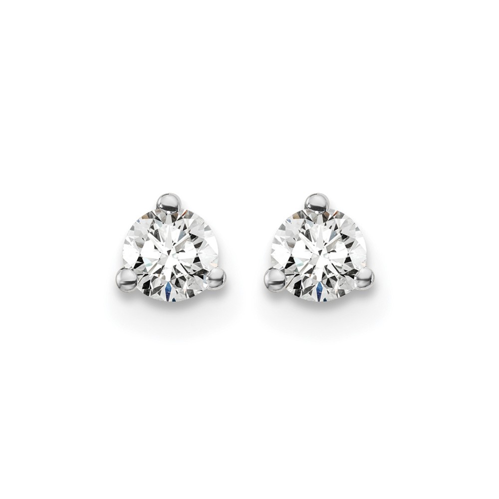 14k White Gold 1/4 carat Certified Lab Grown Diamond VS+ F+ Round Complete Three Prong Screwback Stud Earrings (EM1007S-025C-WLD)
