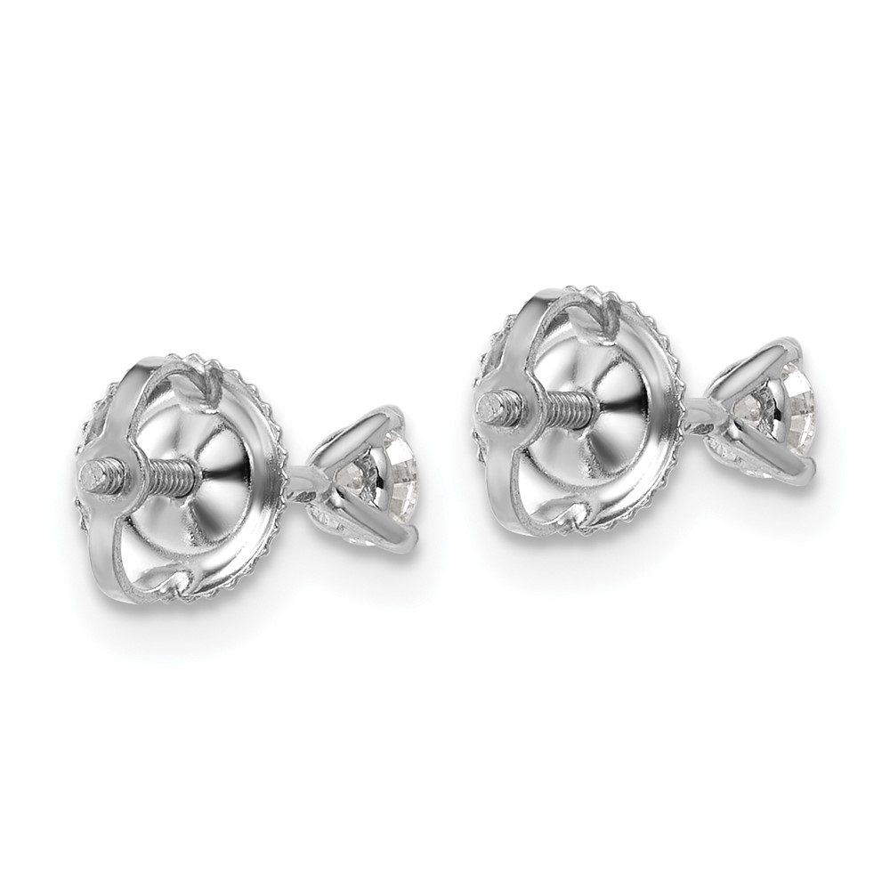 14k White Gold 1/4 carat Certified Lab Grown Diamond VS+ F+ Round Complete Three Prong Screwback Stud Earrings (EM1007S-025C-WLD)
