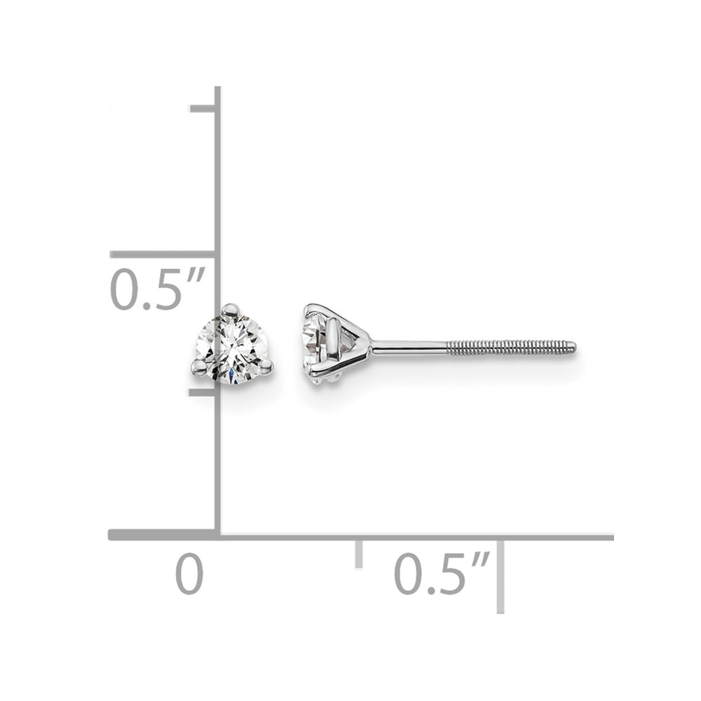 14k White Gold 1/4 carat Certified Lab Grown Diamond VS+ F+ Round Complete Three Prong Screwback Stud Earrings (EM1007S-025C-WLD)