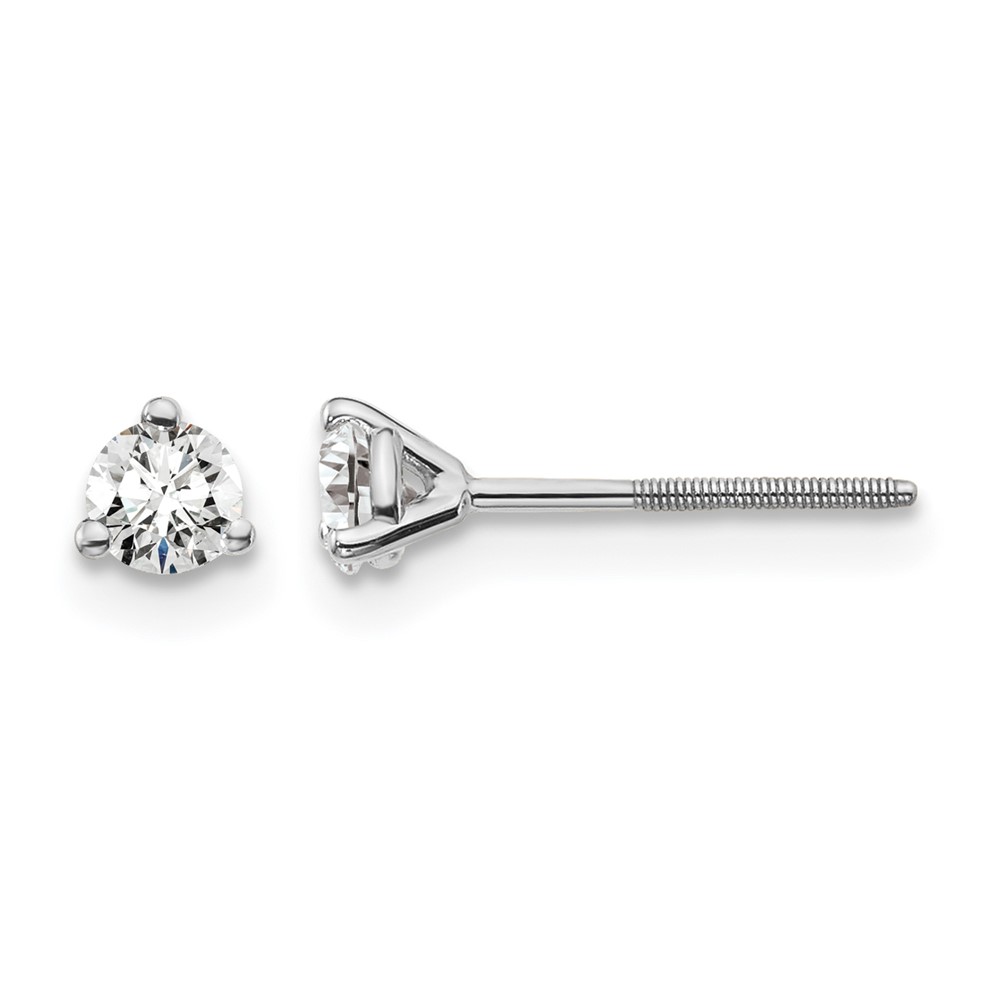 14k White Gold 1/4 carat Certified Lab Grown Diamond VS+ F+ Round Complete Three Prong Screwback Stud Earrings (EM1007S-025C-WLD)