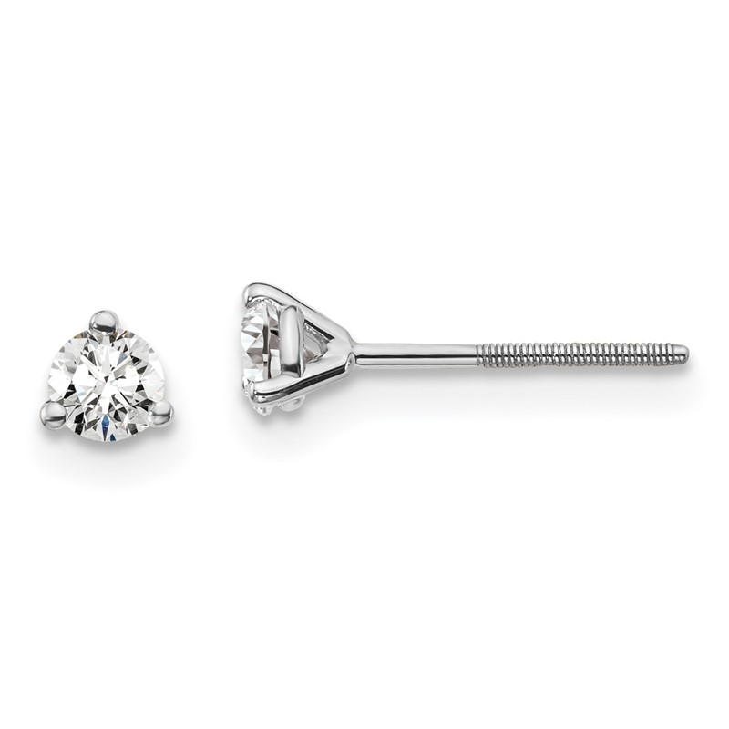 14k White Gold 1/4 ctw Lab Grown Diamond VS+ F+ Round 3 Prong Heavy Wt. Screwback Stud Earrings