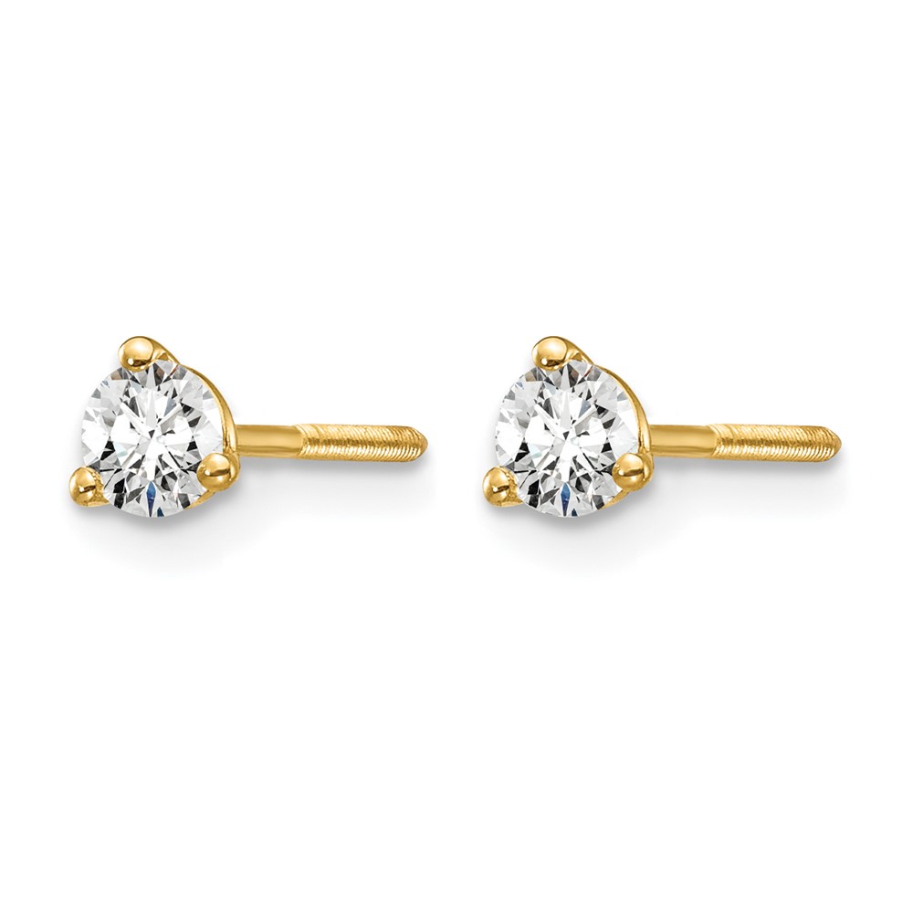14k 1/4 carat Lab Grown Diamond VS+ F+ Round Complete Three Prong Screwback Stud Earrings (EM1007S-025-LD)