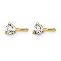 14K Yellow Gold 0.25 Carat Lab Grown Diamond VS+ F+ Round Complete Three Prong Screwback Stud Earrings view 2