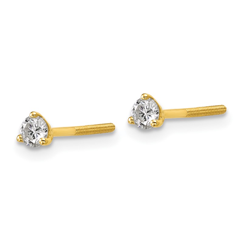 14k Yellow Gold 1/4 ctw Certified Lab Grown Diamond VS+ F+ Round 3 Prong Heavy Wt. Screwback Stud Earrings