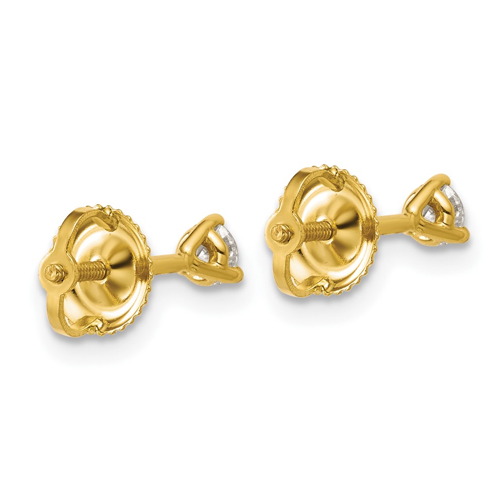 14k 1/4 carat Lab Grown Diamond VS+ F+ Round Complete Three Prong Screwback Stud Earrings (EM1007S-025-LD)