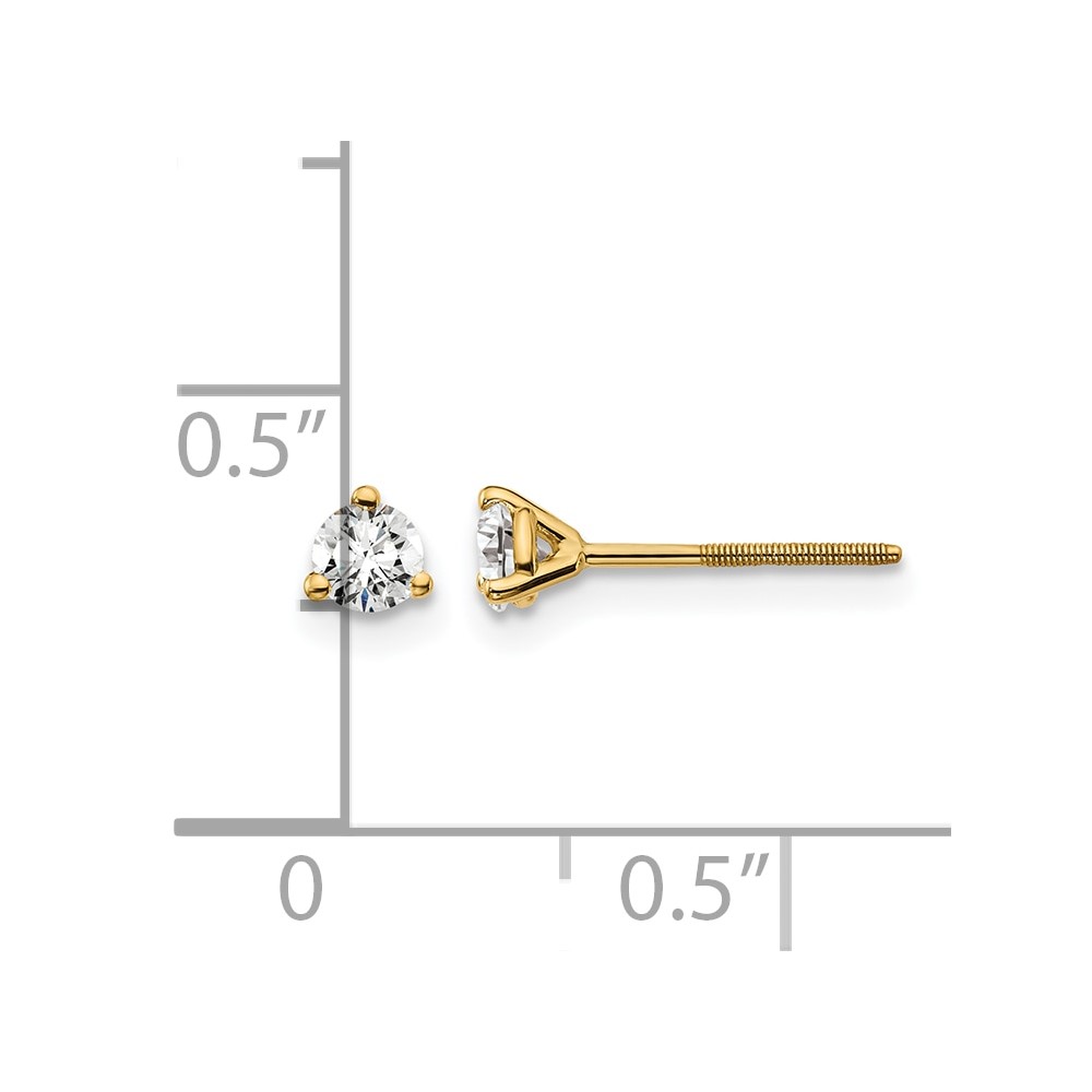14k 1/4 carat Lab Grown Diamond VS+ F+ Round Complete Three Prong Screwback Stud Earrings (EM1007S-025-LD)