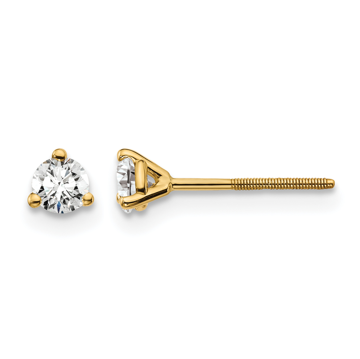 14k 1/4 carat Lab Grown Diamond VS+ F+ Round Complete Three Prong Screwback Stud Earrings (EM1007S-025-LD)