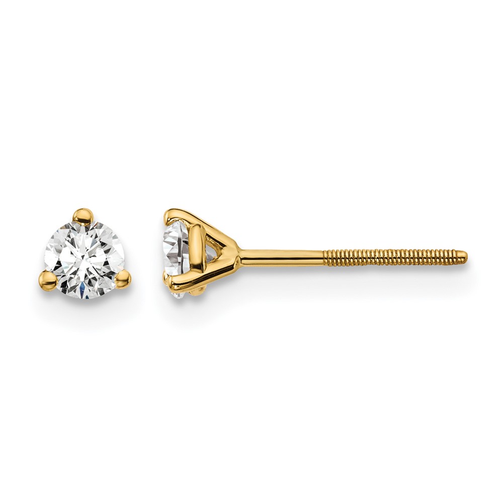 14k 1/4 carat Lab Grown Diamond VS+ F+ Round Complete Three Prong Screwback Stud Earrings (EM1007S-025-LD)