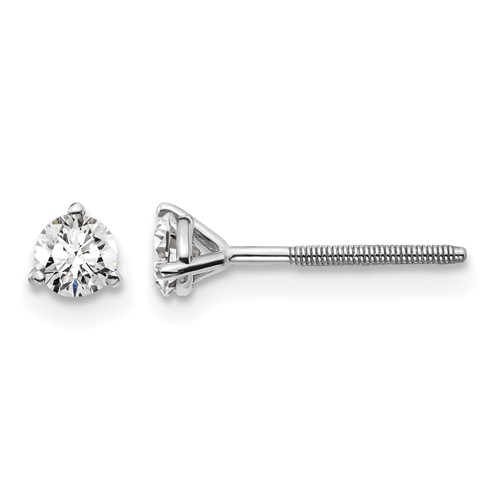 18K White Gold 0.33 Carat Lab Grown Diamond VS+ F+ Round Complete Three Prong Screwback Stud Earrings