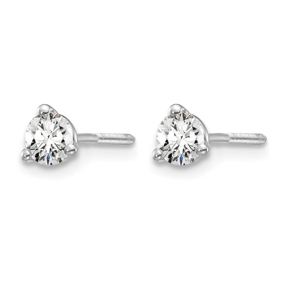 14k White Gold 1/3 carat Lab Grown Diamond VS+ F+ Round Complete Three Prong Screwback Stud Earrings (EM1007S-033-WLD)