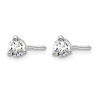 14K White Gold 0.33 Carat Lab Grown Diamond VS SI+ G+ Round Complete Three Prong Screwback Stud Earrings view 2