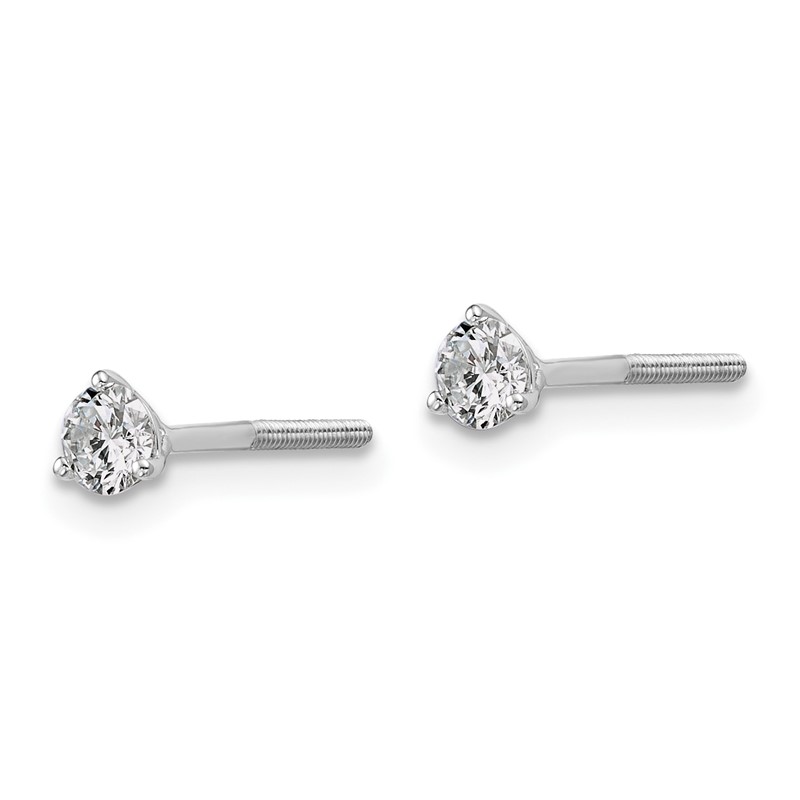 14k White Gold 1/3 ctw Lab Grown Diamond VS/SI+ G+ Round 3 Prong Heavy Wt. Screwback Stud Earrings