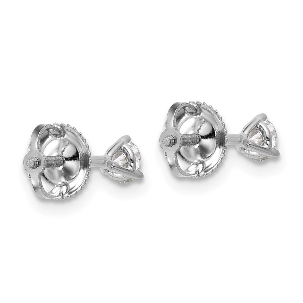 14k White Gold 1/3 carat Lab Grown Diamond VS+ F+ Round Complete Three Prong Screwback Stud Earrings (EM1007S-033-WLD)