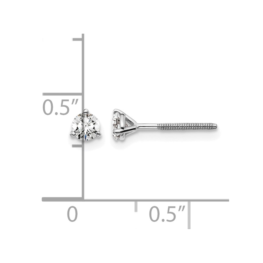 14k White Gold 1/3 carat Lab Grown Diamond VS+ F+ Round Complete Three Prong Screwback Stud Earrings (EM1007S-033-WLD)