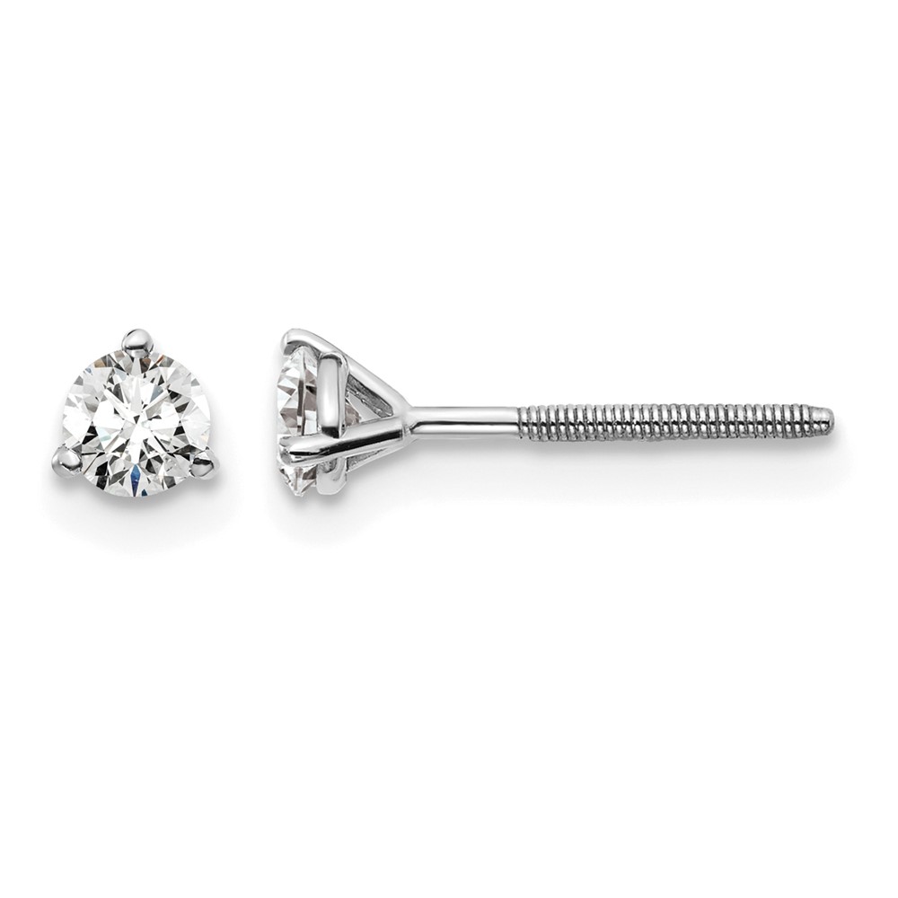14k White Gold 1/3 carat Lab Grown Diamond VS+ F+ Round Complete Three Prong Screwback Stud Earrings (EM1007S-033-WLD)