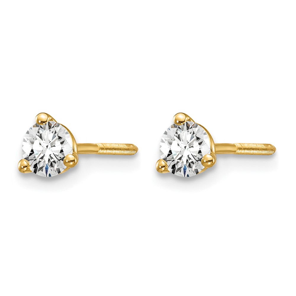 14k 1/3 carat Lab Grown Diamond VS+ F+ Round Complete Three Prong Screwback Stud Earrings (EM1007S-033-LD)