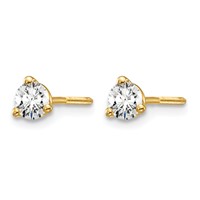 14K Yellow Gold 0.33 Carat Lab Grown Diamond VS SI+ G+ Round Complete Three Prong Screwback Stud Earrings view 2