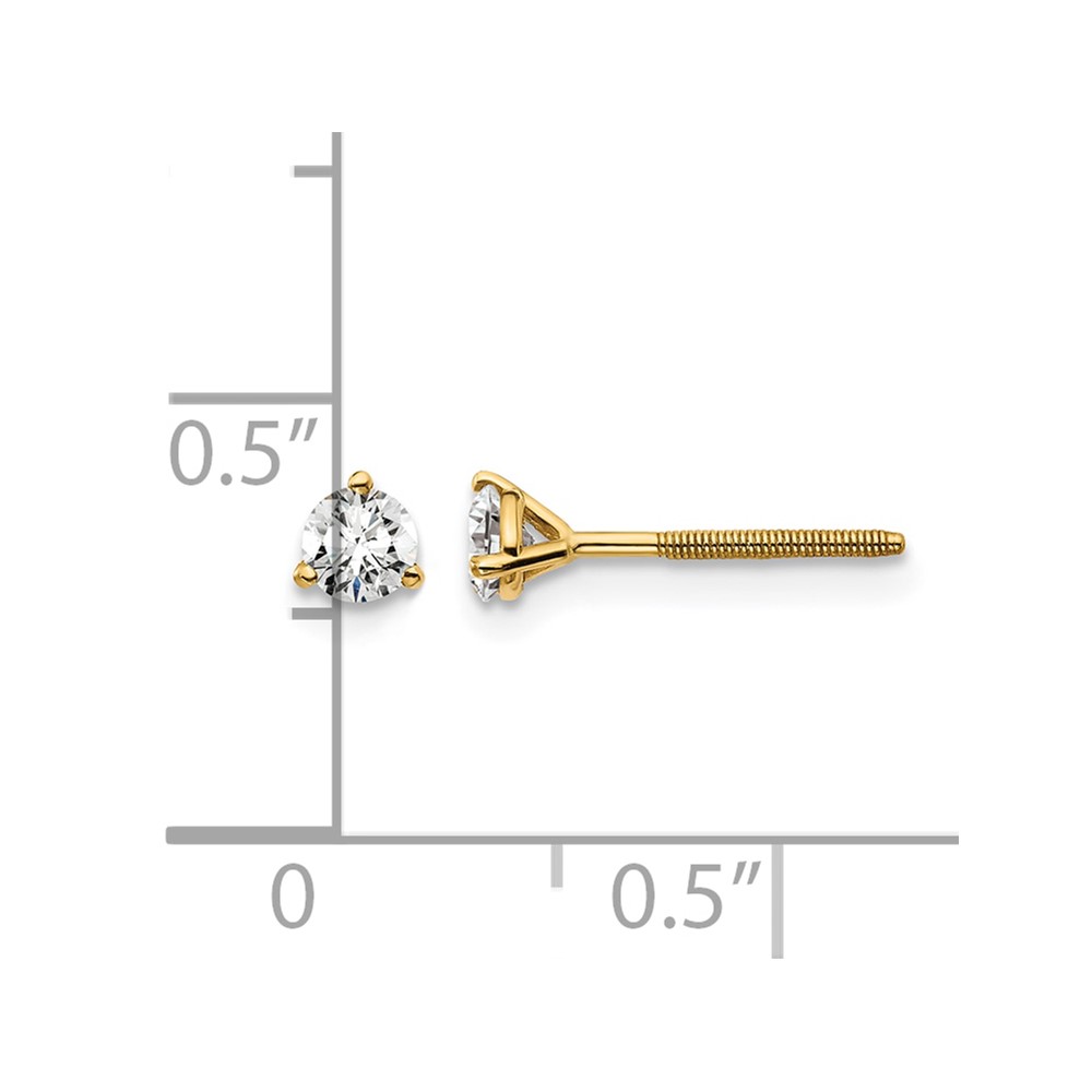 14k 1/3 carat Lab Grown Diamond VS+ F+ Round Complete Three Prong Screwback Stud Earrings (EM1007S-033-LD)