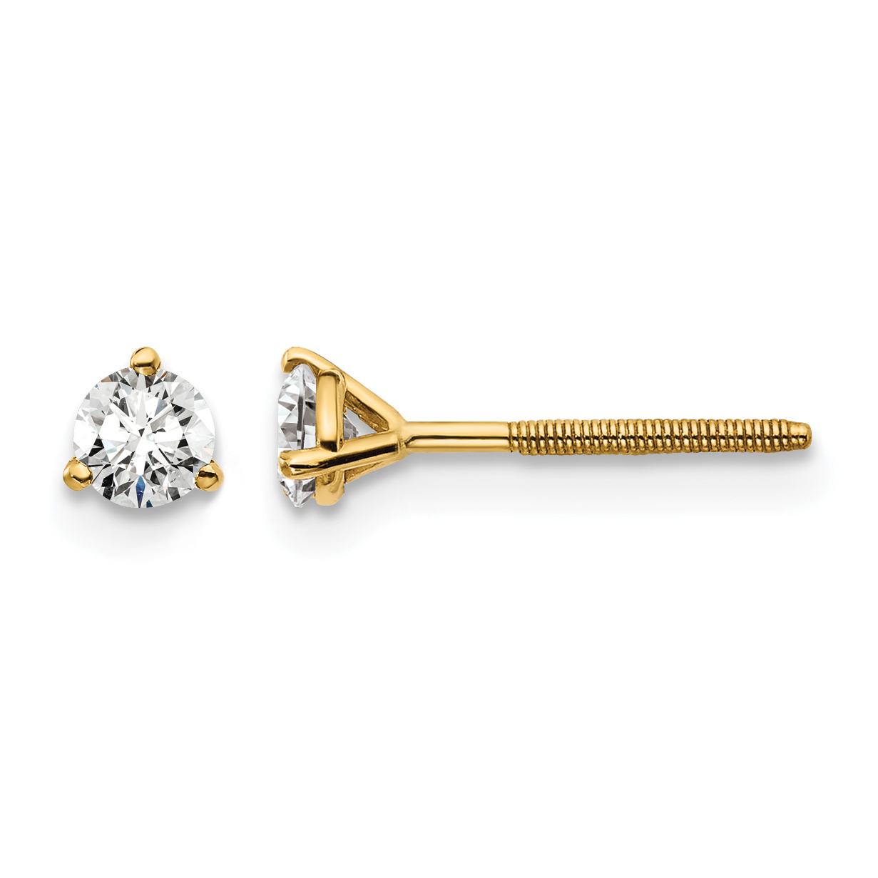 14k 1/3 carat Lab Grown Diamond VS+ F+ Round Complete Three Prong Screwback Stud Earrings (EM1007S-033-LD)
