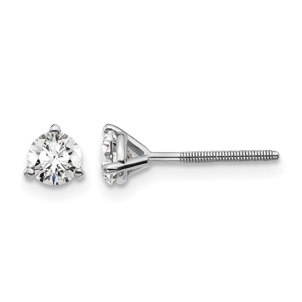 18K White Gold 0.50 Carat Lab Grown Diamond VS+ F+ Round Complete Three Prong Screwback Stud Earrings