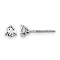 18K White Gold 0.50 Carat Lab Grown Diamond VS+ F+ Round Complete Three Prong Screwback Stud Earrings view 1