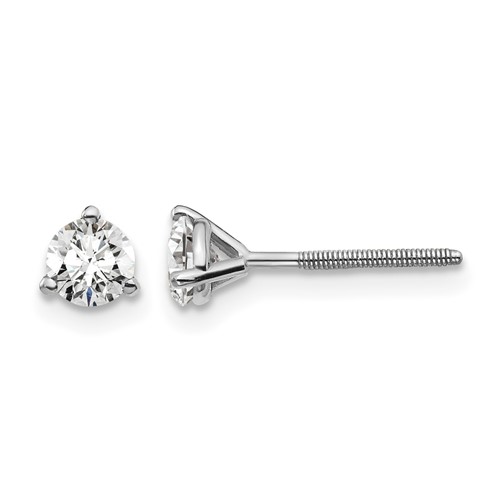18K White Gold 0.50 Carat Lab Grown Diamond VS+ F+ Round Complete Three Prong Screwback Stud Earrings