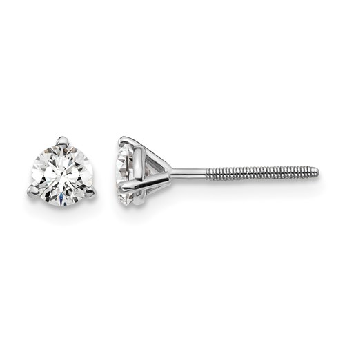Platinum 0.50 Carat Lab Grown Diamond VS+ F+ Round Complete Three Prong Screwback Stud Earrings