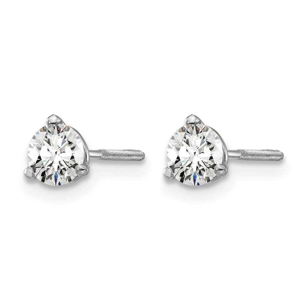 14k White Gold 1/2 carat Certified Lab Grown Diamond VS+ F+ Round Complete Three Prong Screwback Stud Earrings (EM1007S-050C-WLD)