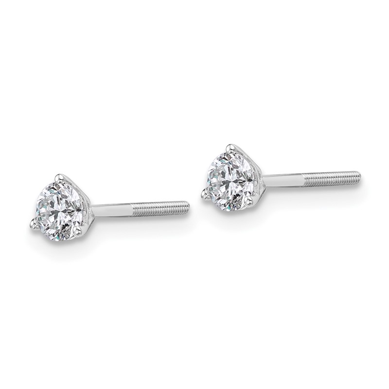 14k White Gold 1/2 ctw Lab Grown Diamond VS/SI+ G+ Round 3 Prong Heavy Wt. Screwback Stud Earrings