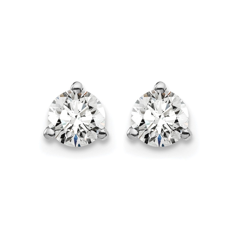 14k White Gold 1/2 carat Certified Lab Grown Diamond VS+ F+ Round Complete Three Prong Screwback Stud Earrings (EM1007S-050C-WLD)