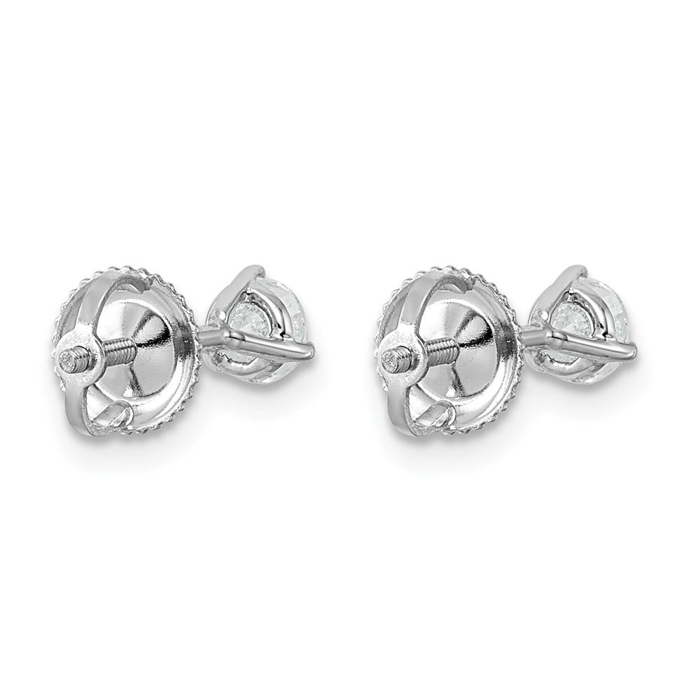 14k White Gold 1/2 carat Certified Lab Grown Diamond VS+ F+ Round Complete Three Prong Screwback Stud Earrings (EM1007S-050C-WLD)
