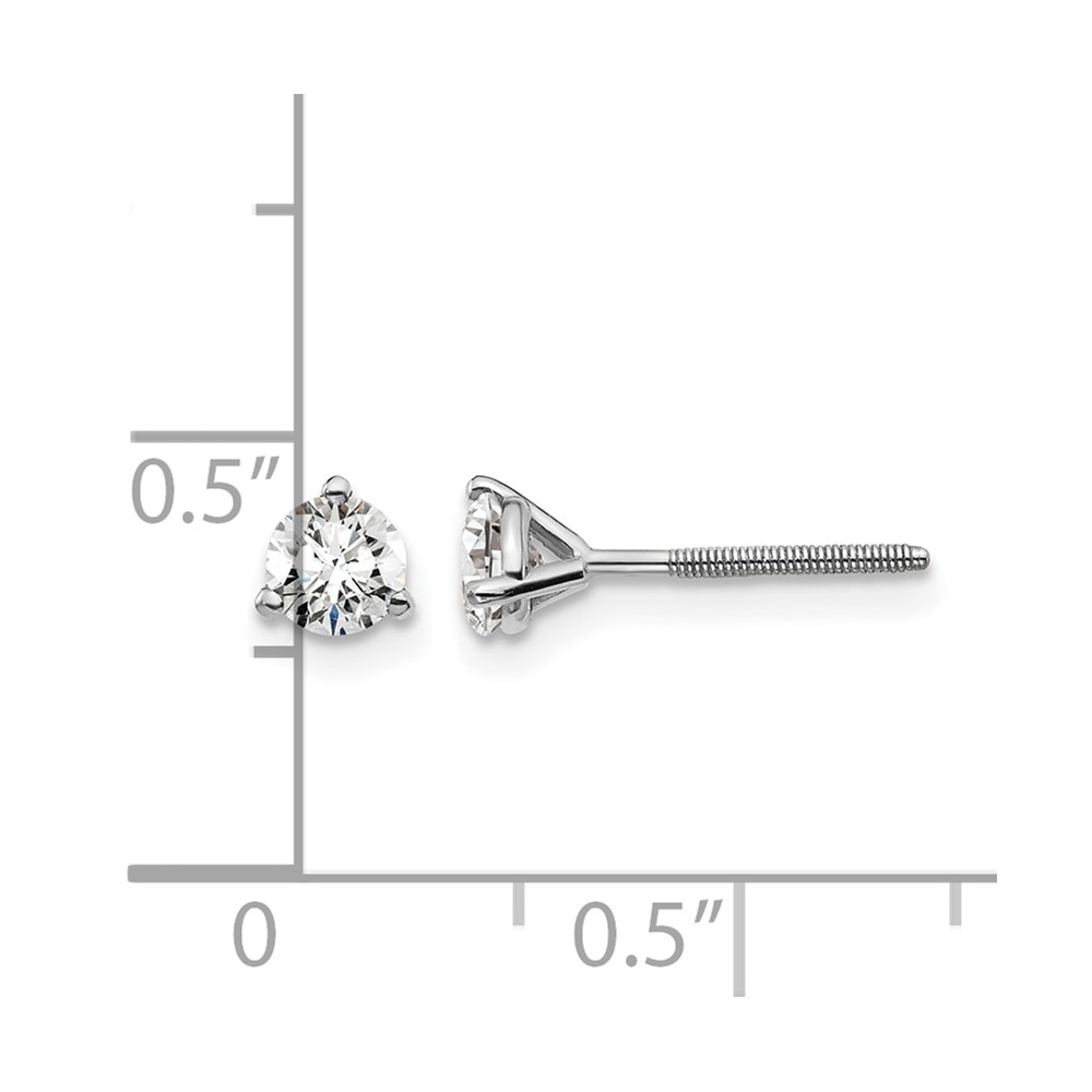 14k White Gold 1/2 carat Certified Lab Grown Diamond VS+ F+ Round Complete Three Prong Screwback Stud Earrings (EM1007S-050C-WLD)